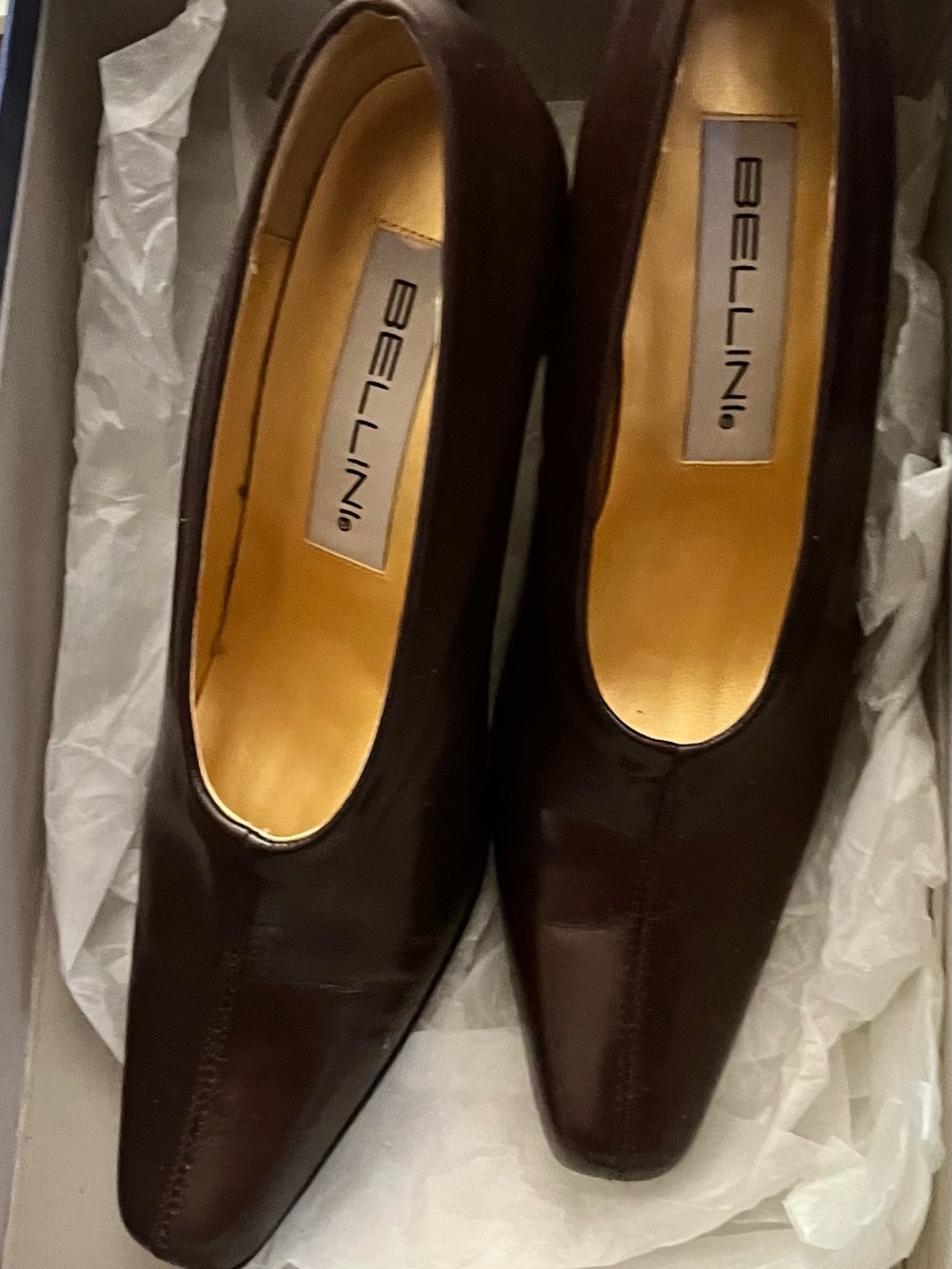 Bellini Brown Leather Square-Toe Pumps